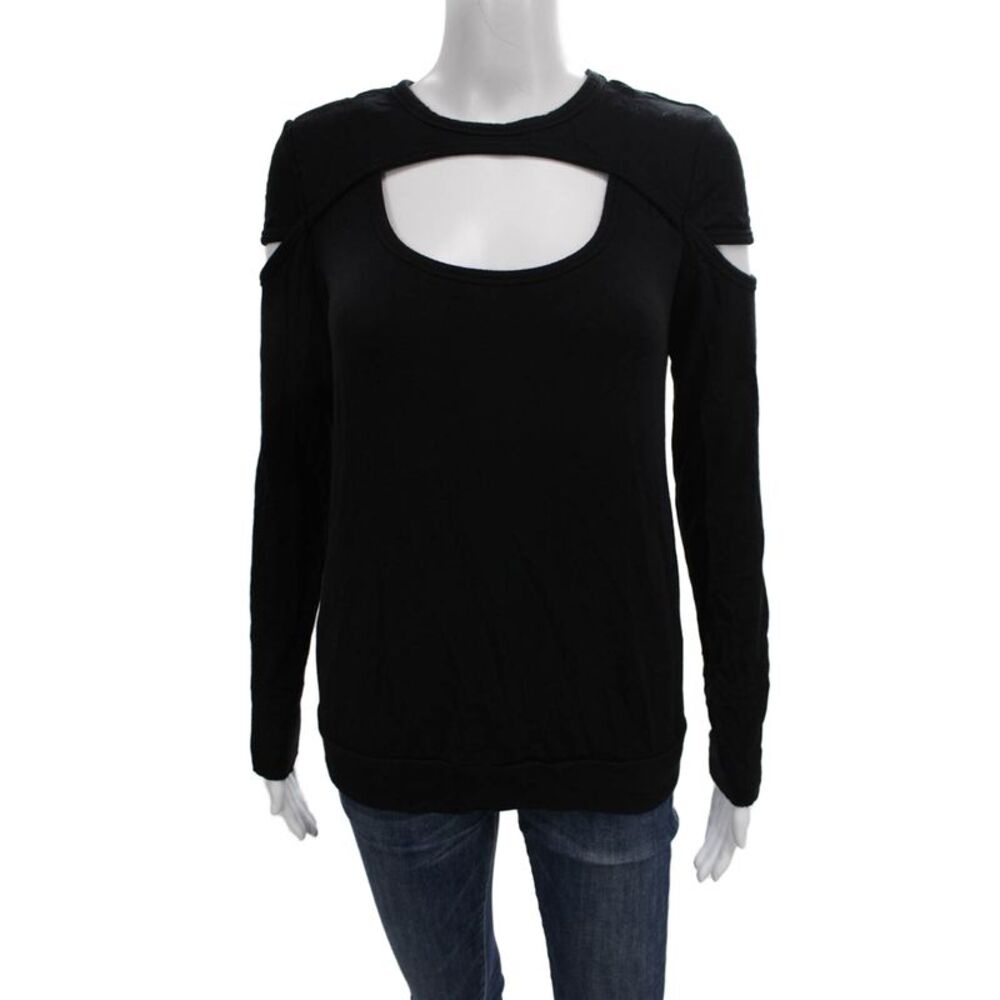 Bailey 44 Womens Basic Tee Black Scoop Neck Long Sleeve Modal Size S